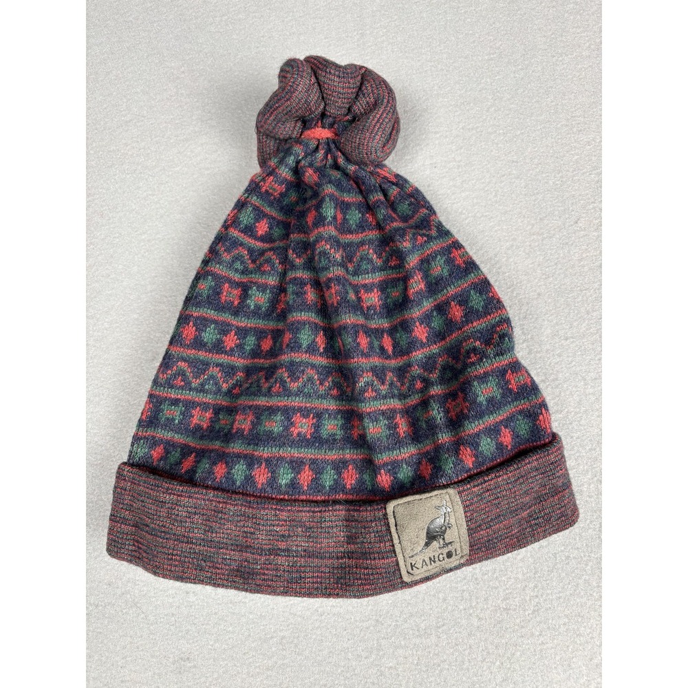 Kangol Hat Beanie Mens Red Green Navy Knit Cuffed Fair Isle Wool Made in Britain